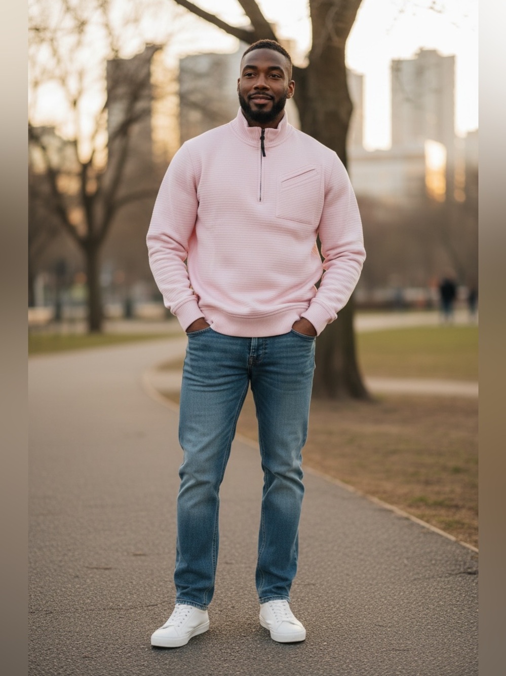 Billy Reid Quilted Half Zip Pullover Sweater in light pink size M